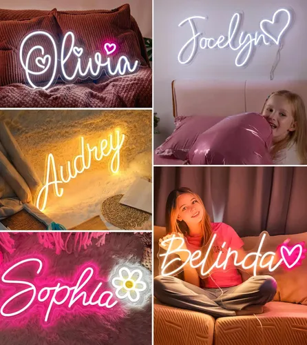 Miniatura 7 de CIONAOR Letrero de neón personalizado, letrero LED con nombre personalizado para habitación de niños y niñas, letrero de neón para telón de fondo