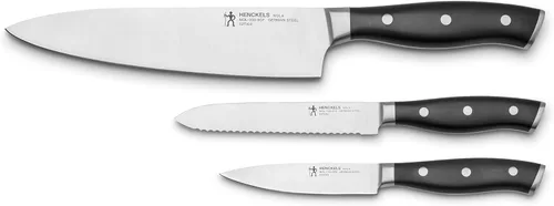 HENCKELS x EMERIL Lagasse The Nola Collection - Juego de cuchillos de iniciación para chef alemán súper afilado de 3 piezas, fabricado en una