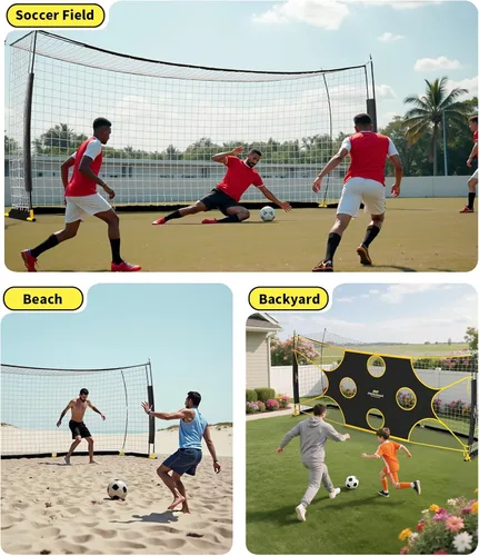 Miniatura 6 de PodiuMax Red de portería de fútbol de 16 x 7 pies con 10 zonas de puntuación resaltadas, equipo de campo de fútbol portátil, red de portería
