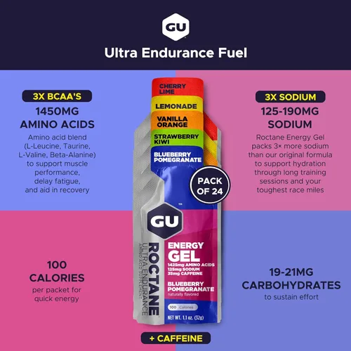 Miniatura 2 de GU Energy Roctane Ultra Endurance Gel Energizante, Vegano, Sin Gluten, Kosher y Sin Lácteos, Nutrición Deportiva Para Correr, Andar en Bicicleta