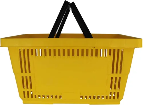 Cestas de compras de plástico con asas – Cantidad 1 – Color: amarillo – Eco amistoso reutilizable tienda al por menor – Mejor que las bolsas de
