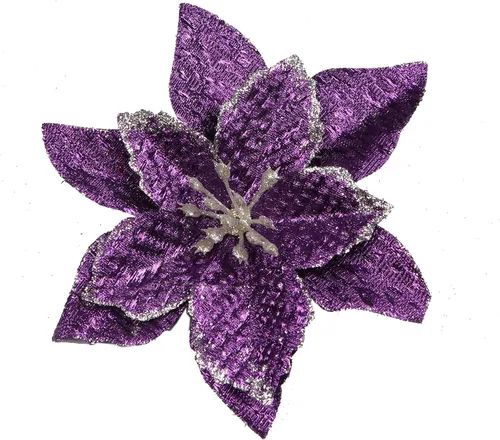 Miniatura 8 de YYCRAFT 12 flores artificiales de seda brillante con purpurina para decoración de árbol de Navidad (plata, 8 pulgadas)