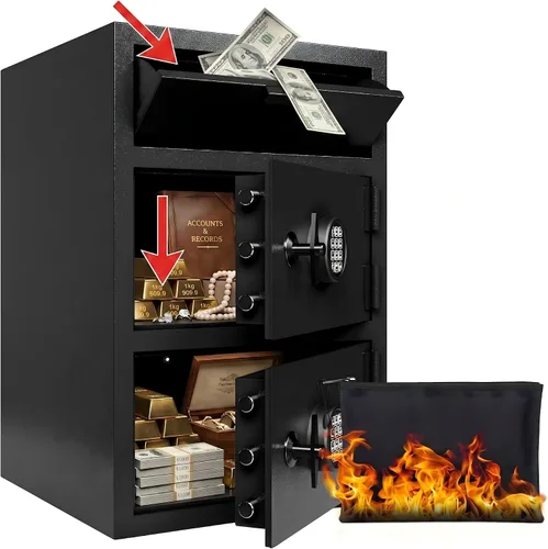 Miniatura 11 de Caja fuerte de caída de 2.6 pies cúbicos para dinero de negocios con ranura de depósito, combinación digital y mecanismo anti-extracción para hogar