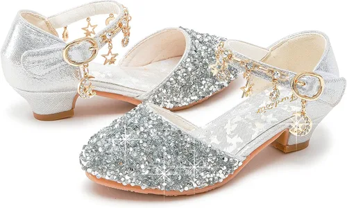 Miniatura 3 de Furdeour Girls Sandals Glittler Bow Dress Shoes Princess Crystal High Heels Party Wedding Flower Girls Shoes for Kid Toddler
