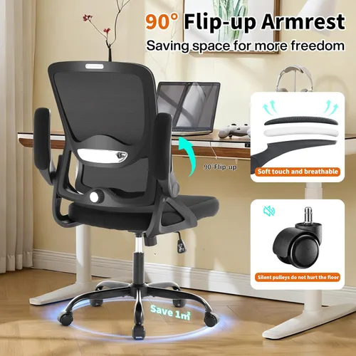 Miniatura 4 de Silla de oficina ergonómica, silla de oficina de malla con soporte lumbar, silla de escritorio de respaldo medio con brazos abatibles, cómoda silla