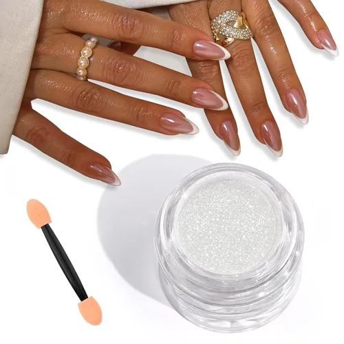 SAVILAND Polvo de uñas cromado con perla blanca: 1 g de polvo de cromo con efecto espejo metálico, unicornio, iridiscente, nacarado, aurora,