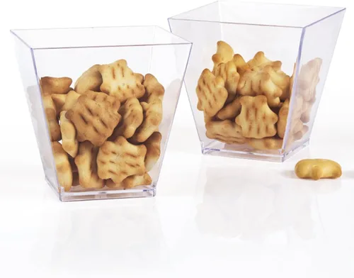 Miniatura 4 de Tosnail Paquete de 80 vasos cuadrados de plástico transparente para postres de 7 onzas con 100 cucharas