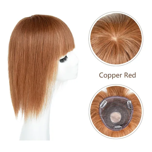 Miniatura 4 de viviaBella Extensiones de cabello humano con clip de cabello humano con flequillo, base de seda, flecos para pérdida de adelgazamiento, extensiones