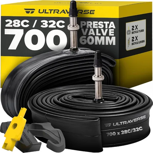 Miniatura 11 de Ultraverse Cámara de aire para bicicleta de 700x23-25c, 700x28-32c, 700x35-43c, tamaños de rueda de bicicleta de 28 pulgadas con válvula presta