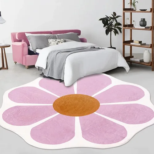 Miniatura 3 de USTIDE Alfombra redonda grande en forma de flor de 63 pulgadas, alfombra circular rosa para dormitorio, sala de estar, alfombra floral lavable