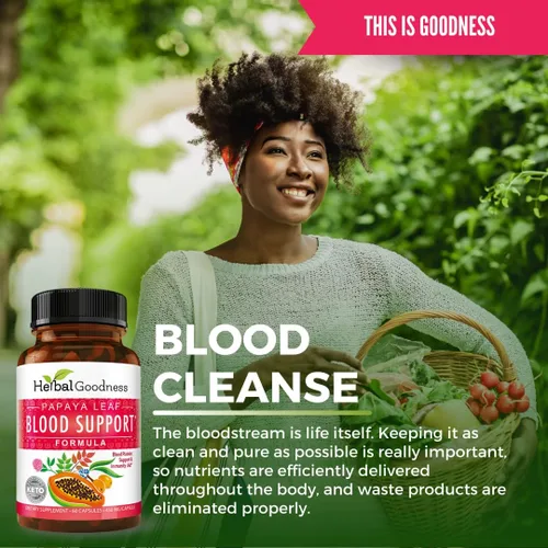 Miniatura 4 de Herbal Goodness Cápsulas de apoyo de sangre de hoja de papaya - Salud de plaquetas y médula ósea, apoyo inmunológico y limpieza de sangre - Cápsulas