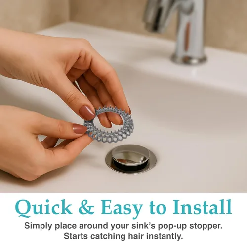 Miniatura 3 de Evriholder Protectores de drenaje para fregadero de tocador, ajuste seguro, evita obstrucciones en el baño, desechables, 3.7 pulgadas, gris