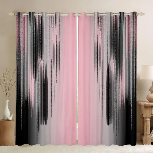jejeloiu Cortinas rosas y negras para dormitorio, sala de estar (2 paneles, 38 x 45 pulgadas), arte moderno, 30% a 50% cortinas opacas para niños y