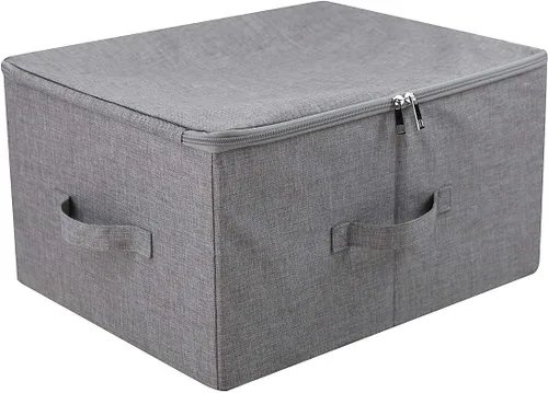 Miniatura 3 de iwill CREATE PRO Caja de almacenamiento plegable con tapa con cremallera y asas, cestas de almacenamiento rígidas con tela de lino y tablero de Gris