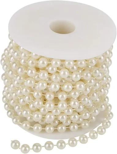 Miniatura 6 de 32.8 ft/roll 0.315 in Línea de Algodón Artificial Perlas Perlas Cadena Cadena Guirnalda Flores Decoración de la Boda Artesanía Perla Cadena (Beige)