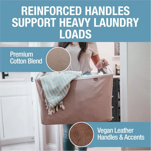 Miniatura 4 de CleverMade LUXE Mocha - Cesta plegable para la ropa sucia, paquete de 2 unidades, 60 litros, organizador de almacenamiento que ahorra espacio