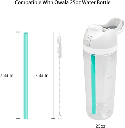 Miniatura 2 de Pajitas de repuesto compatibles con botella de agua de plástico transparente FreeSip de 25 onzas de Owala, paquete de 6 con 1 cepillo (negro + verde)
