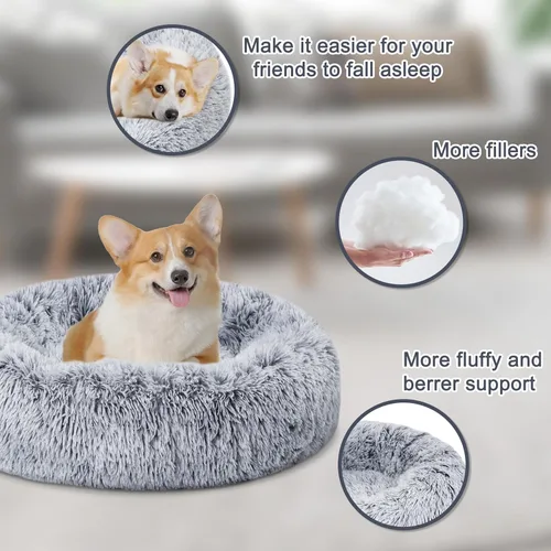 Miniatura 3 de ELSKER&HOME Cama relajante para perros, cama lavable en forma de dona, acolchada y con calentamiento, redonda de 30 pulgadas para perros medianos
