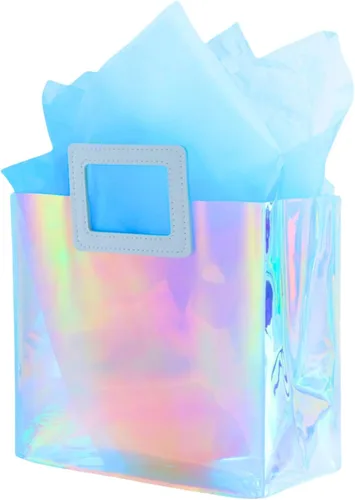 Miniatura 8 de Bolsa de Regalo Holográfica Grande con Papel de Seda Reutilizable Bolsa de Regalo de Cumpleaños para Mujeres Niñas Iridiscente Despedida de Soltera