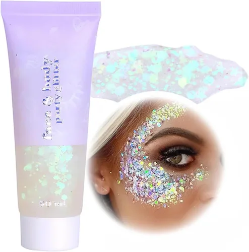 Miniatura 9 de Gel de purpurina corporal, lentejuelas de gel corporal con purpurina para la cara, sombra de ojos líquida, purpurina gruesa para cara, cabello