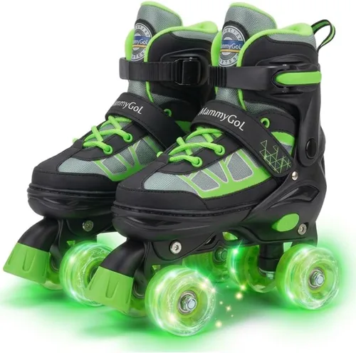 Miniatura 11 de MammyGol Roller Skates for Kids Boys Girls, Adjustable Quad Skates with Light Up Wheels for Toddler Little Kids Ages 6-12, Beginners Outdoor Sports
