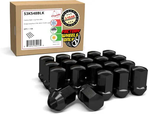 Wheel Accessories Parts 20 tuercas de llanta M14x1.5 14x1.5 rosca OEM estilo fábrica 1.65" largo negro 7/8" 0.866 in hexagonal para Jeep Wrangler