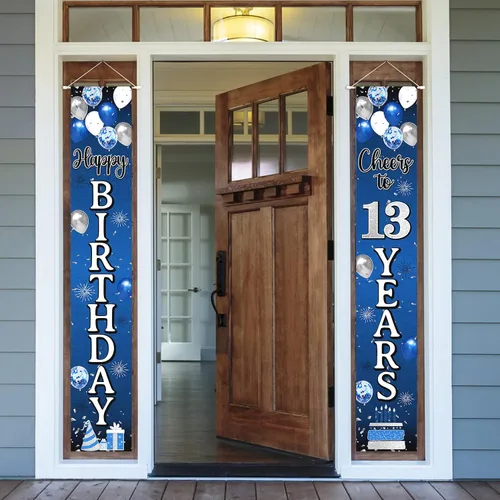 Miniatura 25 de Decoración de feliz cumpleaños número 100, globo azul y plateado para colgar en la puerta, cartel colgante para puerta – Suministros para fiesta