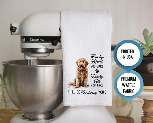 Miniatura 2 de Toalla de cocina personalizada Goldendoodle – Toalla de cocina de microfibra con tejido de gofre, regalo personalizado para amantes de los perros