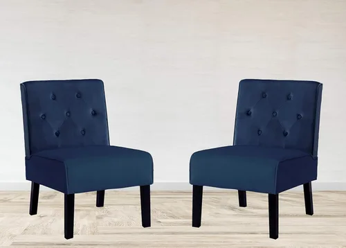 Miniatura 8 de Container Furniture Direct Reese - Silla moderna de mediados de siglo para sala de estar, sin brazos, con botones y patas de madera maciza, 2 Azul