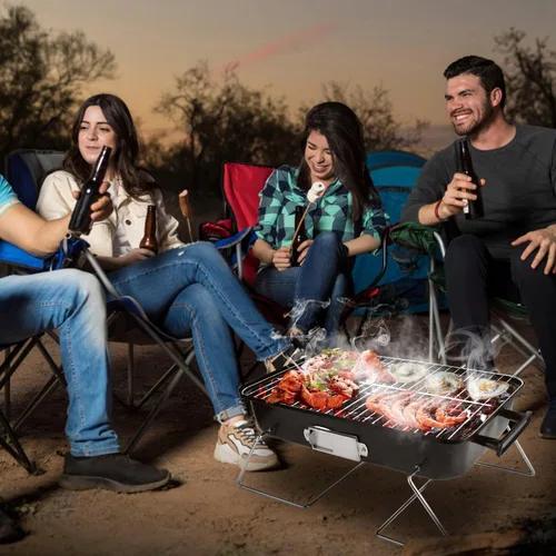 Miniatura 9 de TeqHome Parrilla de carbón portátil con tapa, parrilla de barbacoa de mesa mejorada para exteriores, parrilla plegable para cocinar al aire libre