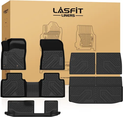 Miniatura 23 de LASFIT Tapetes para 1a y 2a fila de asientos de auto de elastómero termoplástico para todo tipo de clima, fáciles de limpiar, de ajuste