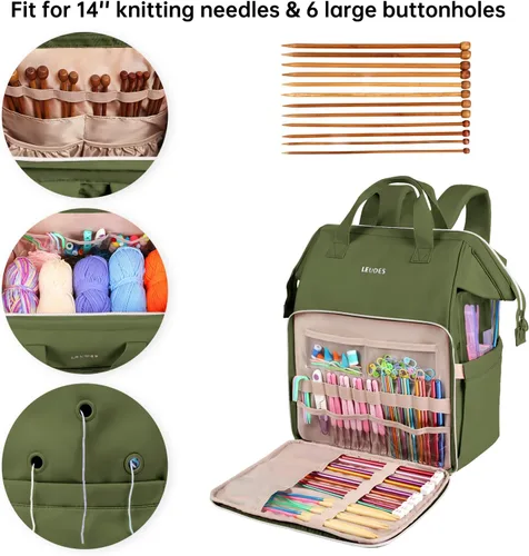 Miniatura 3 de Leudes Mochila Bolsa para Tejer, Organizador de Almacenamiento de Hilo, Bolsa de Ganchillo Grande Tote, Regalo de Navidad, Estuche Portador de Hilo