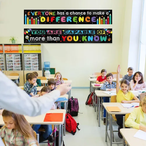 Miniatura 4 de Paquete de 2 carteles motivacionales para el aula, 9.5 x 61 pulgadas, cartel de mentalidad de crecimiento positivo e inspirador para preescolar
