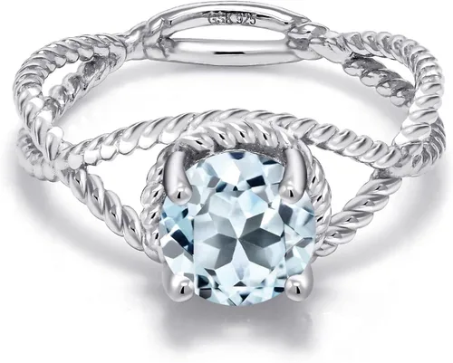 Miniatura 23 de Gem Stone King 7MM Round Gemstone Birthstone Solitaire Ring for Women Twisted Rope Band in 925 Sterling Silver Available in Sizes 5, 6, 7, 8, 9