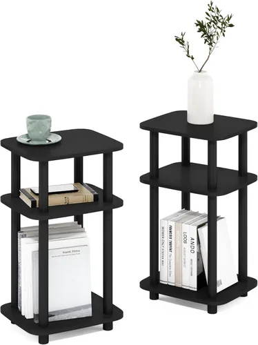 Miniatura 18 de Furinno JUST - Mesita lateral de 3 niveles con tubo giratorio N, estante abierto, mesita de noche con esquina curva redonda, mesita de cama, fácil