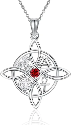 Miniatura 23 de YAFEINI Collar con dije de nudo de bruja de plata de ley, amuleto de bruja de cruz celta, regalo para mujer