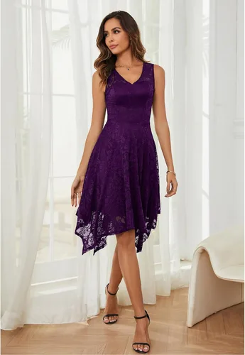 Miniatura 3 de Meetjen Vestidos de cóctel para mujer 2025 con dobladillo tipo pañuelo, encaje, formal, para invitada de boda, dama de honor, elegante