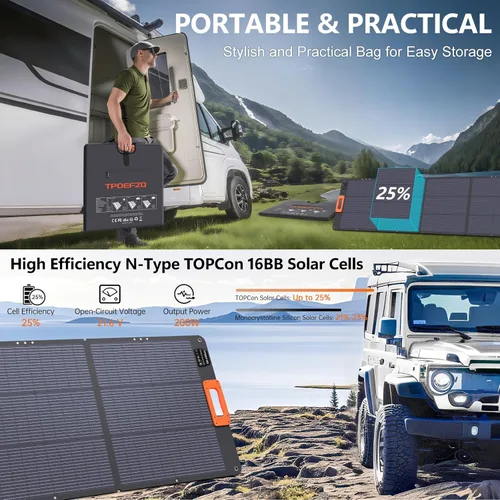 Miniatura 2 de Panel solar portátil tipo N 16BB 200W para estación de energía ETFE Panel solar plegable de alta eficiencia del 25% IP68 Kit de paneles solares 200