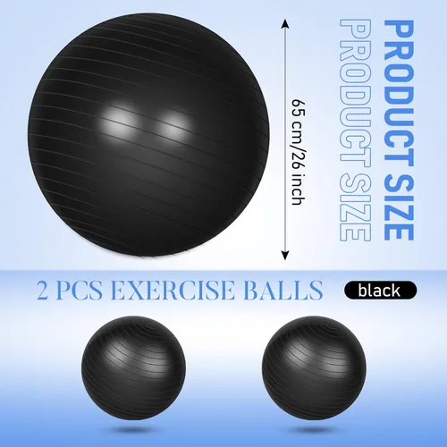 Miniatura 2 de Leyndo 2 pelotas de yoga grandes de 26 pulgadas, pelota de ejercicio antiestallido con bomba, 26 pulgadas/25.6 in para mejorar la postura