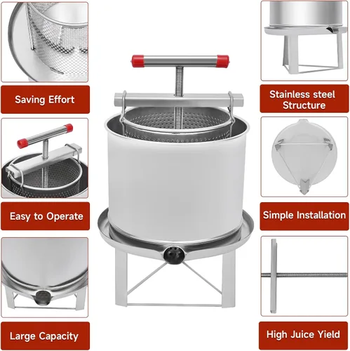 Miniatura 5 de Extractor de prensa de miel de abeja grande, extractor manual de miel de acero inoxidable 12.6L Extractor de prensa de jugo de frutas