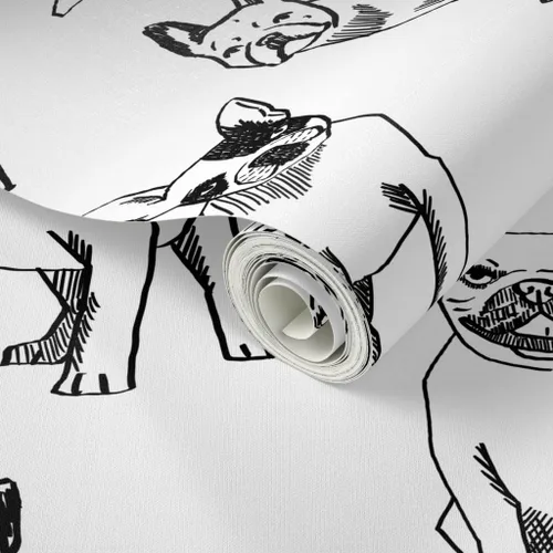 Miniatura 2 de Despegar y pegar papel tapiz muestra – Bulldog francés negro blanco perros Frenchie monocromo lindo cachorro papel pintado personalizado extraíble
