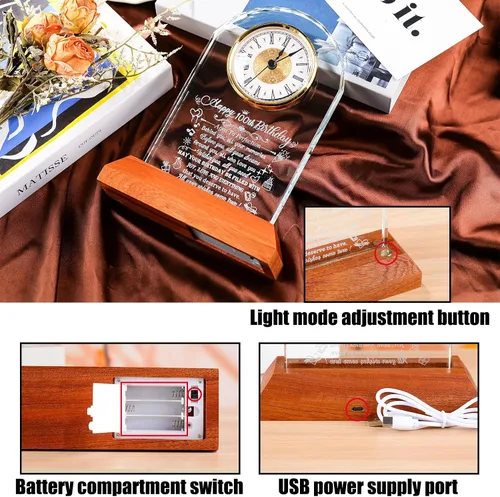 Miniatura 3 de Arikyrist Regalos de cumpleaños número 100 para mujeres, hombres y amigos, reloj de cumpleaños de cristal con base de luz