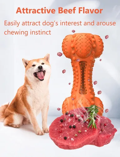 Miniatura 7 de SCHITEC - Juguete masticable para perros con sonido, hueso de goma natural resistente y duradero con cepillo de dientes, indestructible para Naranja