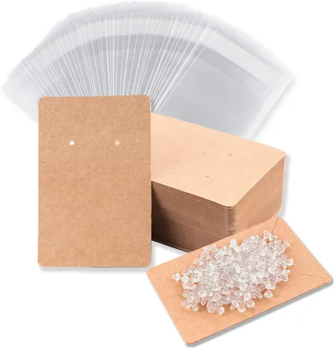 Tarjetas de exhibición de aretes con 100 tarjetas de soporte para aretes, 200 piezas de parte trasera de aretes y 100 embalajes de joyería para