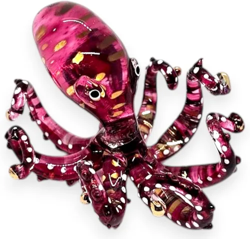 Miniatura 22 de WitnyStore Figura pequeña de pulpo arcoíris punteado dorado de 5½ pulgadas, pulpos de vidrio soplado a mano, calamares, sepia, moluscos marinos