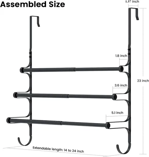 Miniatura 3 de CANYAVE Toallero para colocar sobre la puerta, toallero para puerta de baño, soporte triple para almacenamiento de toallas con ganchos (negro mate)