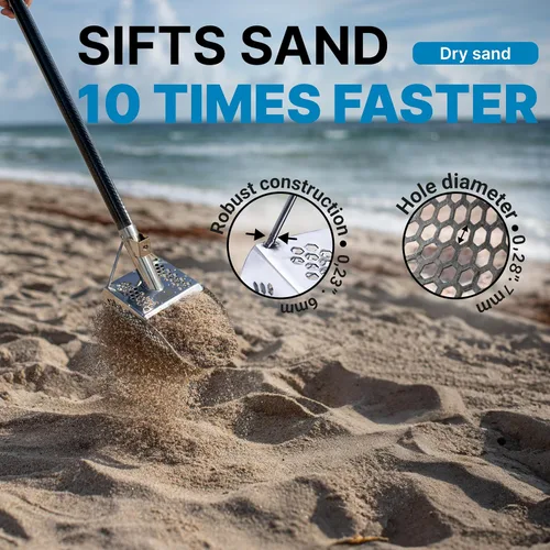 Miniatura 5 de CKG Cucharas de arena para la detección de metales en la playa, pala de acero inoxidable para la detección de metales en la playa, caza de tesoros