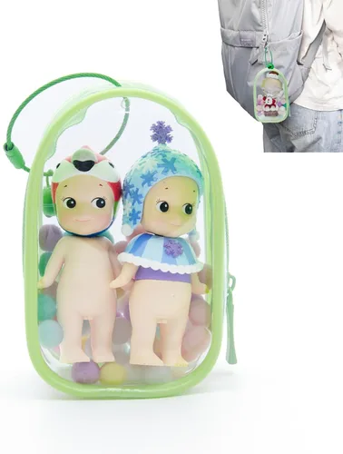 Miniatura 12 de Bolsa de exhibición de figuras transparentes, bolsa de almacenamiento portátil para figuras con llavero, mini caja ciega para colgar muñecas, cierre