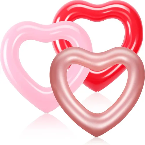 Zhanmai 3 Pcs Inflatable Heart Pool Float 47.3 x 39.4 Inch Swim Heart Shaped Pool Rings for Adults Water Floatie Summer Swimming Tube for Beach