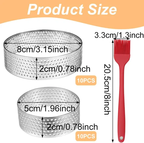 Miniatura 2 de 20 paquetes de anillos para tartas de 3.15 + 2 pulgadas perforados, anillos para tartas de acero inoxidable, anillos redondos para tartas de mousse